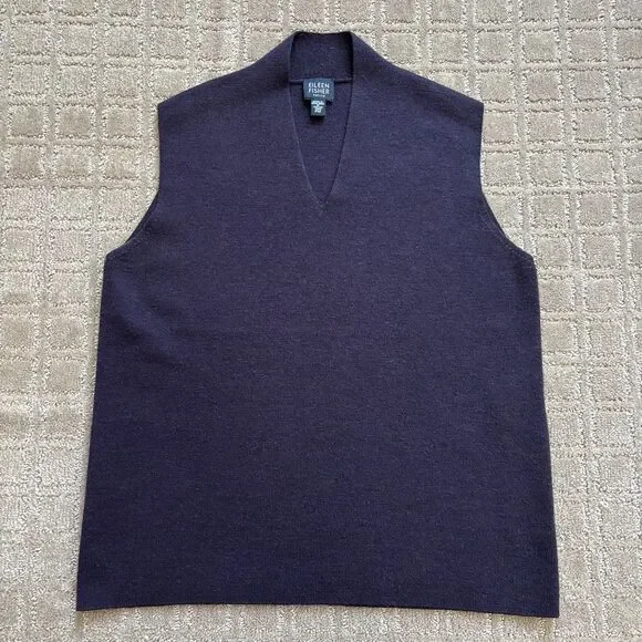 Eileen Fisher Wool Sweater Vest Women's MP Plum Purple V Neck Preppy Academia - Picture 1 of 7